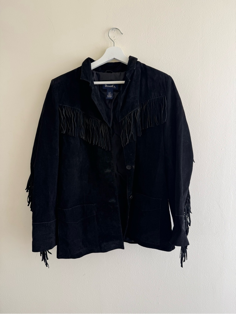 Denim&Co Black Suede Fringe Jacket